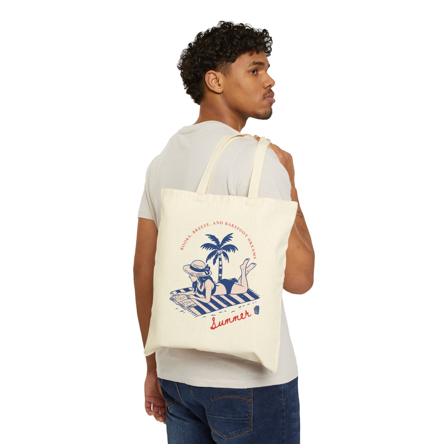 Summer Vibes Cotton Canvas Tote Bag, Beach Bag, Weekend Tote, Eco-Friendly Shopper, Gift for Vacation, Flip Flop Mood