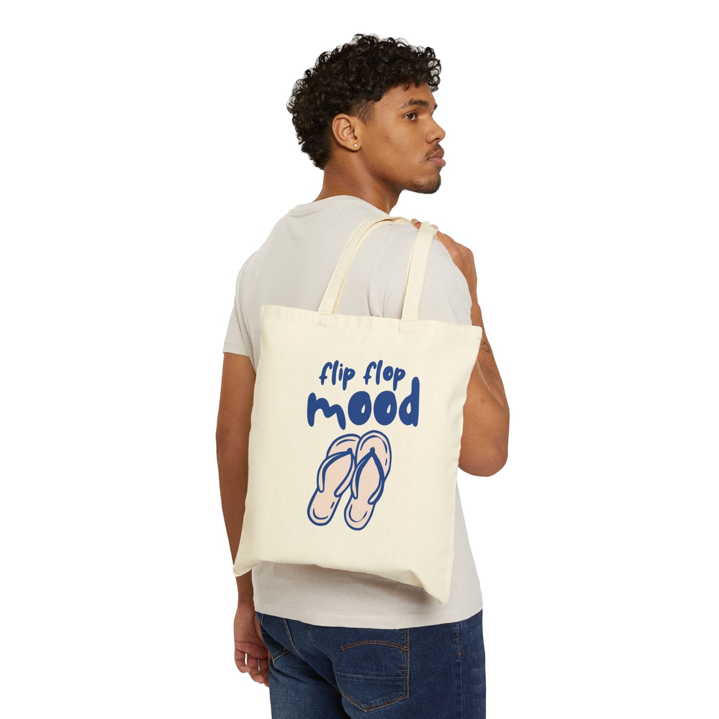Summer Vibes Cotton Canvas Tote Bag, Beach Bag, Weekend Tote, Eco-Friendly Shopper, Gift for Vacation, Flip Flop Mood