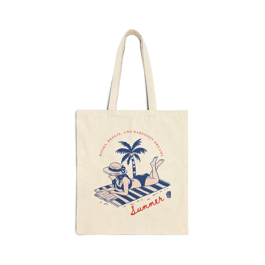 Summer Vibes Cotton Canvas Tote Bag, Beach Bag, Weekend Tote, Eco-Friendly Shopper, Gift for Vacation, Flip Flop Mood