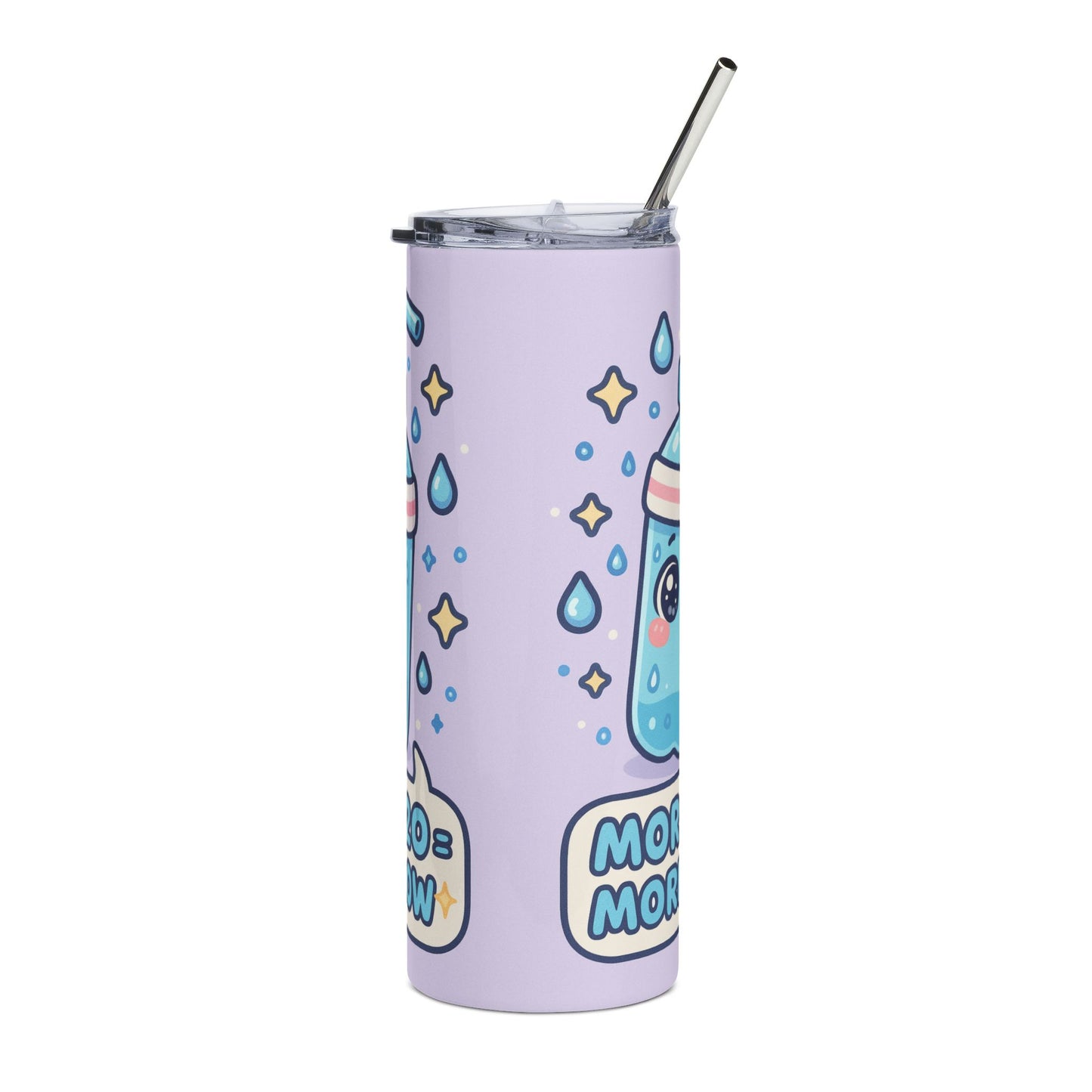 Cute Kawaii Tumbler, 20oz Water Bottle, More H2O More Glow Travel Mug, Fun Gift for Kids, Hydration Reminder, Adorable Drinkware
