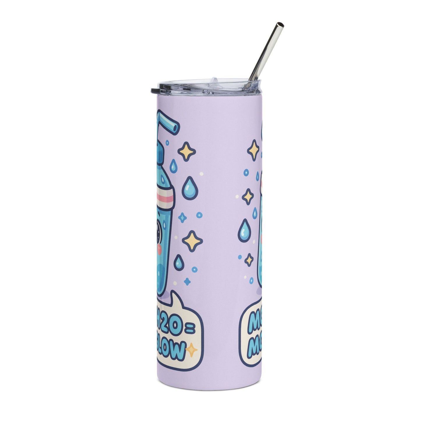 Cute Kawaii Tumbler, 20oz Water Bottle, More H2O More Glow Travel Mug, Fun Gift for Kids, Hydration Reminder, Adorable Drinkware