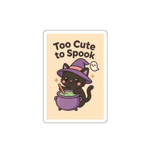 Cute Halloween Cat Die-Cut Stickers, Too Cute to Spook, Perfect for Laptops, Water Bottles, Journals, Halloween Decor